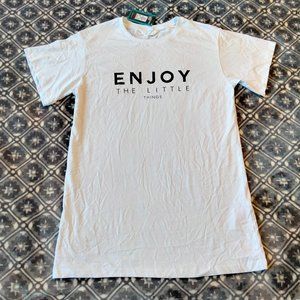 18 Primark Enjoy the Little Things White T Shirt Top Long Oversized US 6 8 S M N